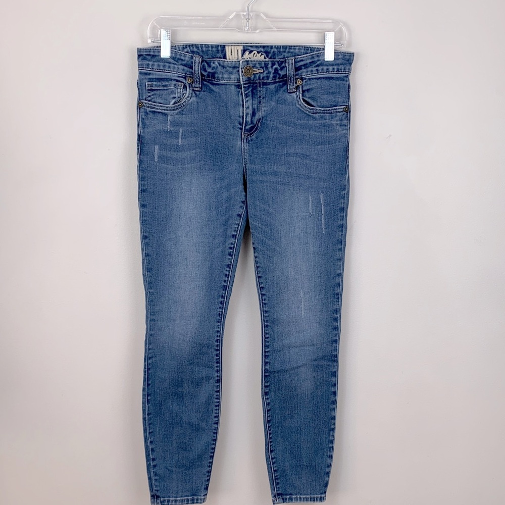 Kut From The Kloth Distressed Slim Fit Medium Wash Mid Rise Jeans